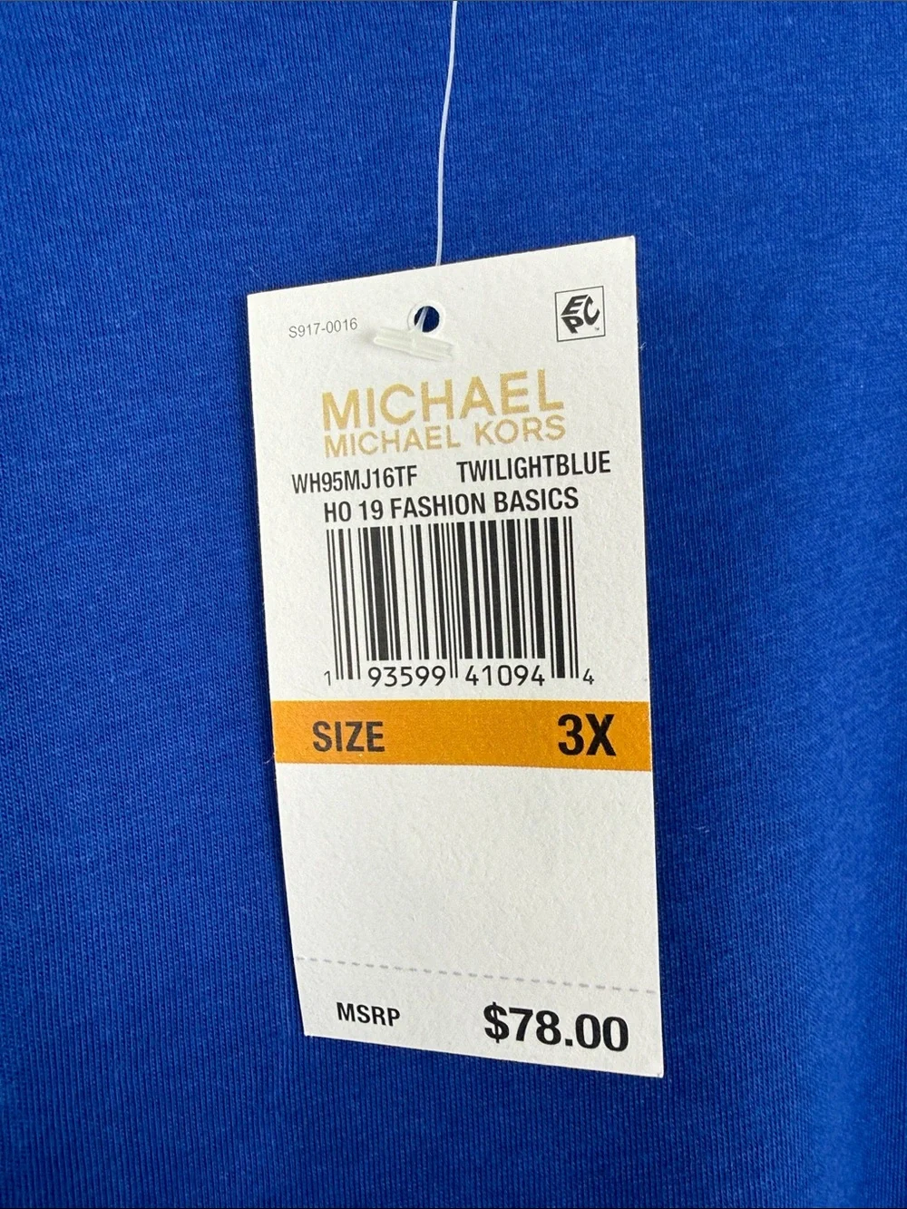 NWT Michael Kors Cobalt Blue Chain-Trim Bell Sleeve Tee Size 3X